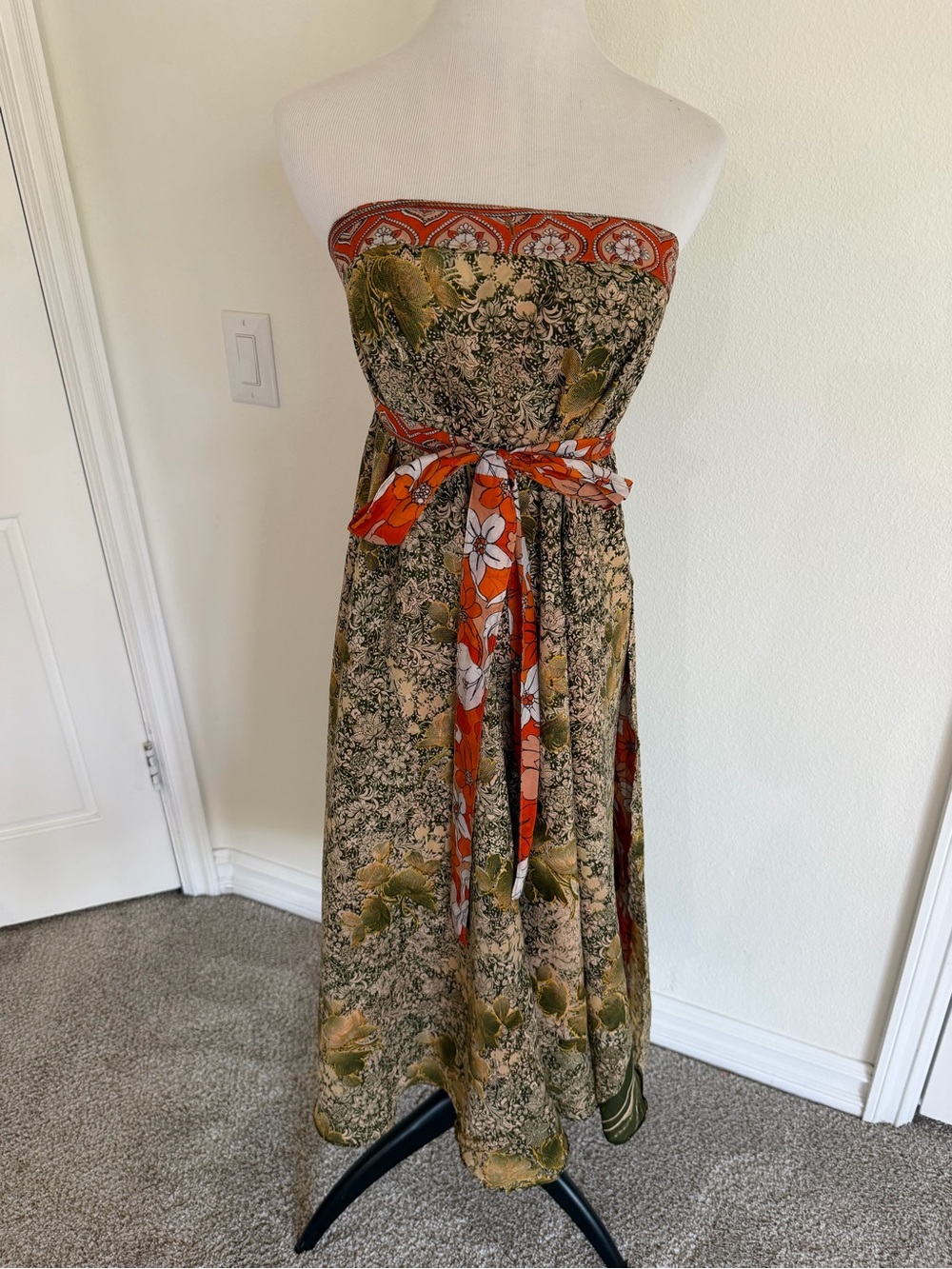 2-in-1 Silky Sari Magic Wrap Skirt Convertible Multi-Way Dress Reversible one si
